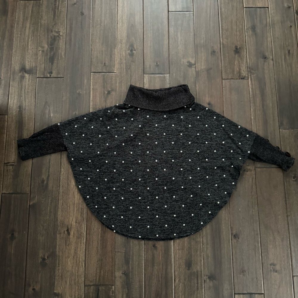 Dark Gray Turtleneck Polka Dot 3/4 Sleeve Poncho Sweater S